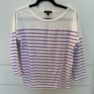 JCREW Purple Stripe Oversized 3/4 Sleeve Tee